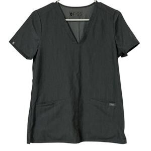 FIGS Technical Collection Scrub Top Gray XS Women’s V Neck Two Pocket Classic